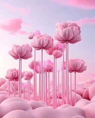 Poster - pink tulips of the clouds