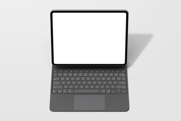 Fototapete - black tablet pad pro 13-inch with blank screen tablet, device magnetic case keyboard top view flat lay mockup template template isolated realistic style 3d render illustration
