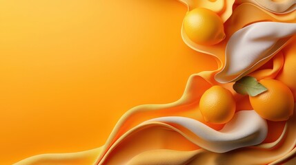 Aufkleber - A close up of oranges and a leaf on a yellow background