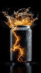 Aufkleber - A can of beer is exploding with fire and water
