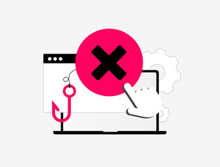 Poster - DNS filtering protects users from malicious websites and fraudulent content. Web protection strategies block harmful domains to ensure online safety. Malicious website vector illustration and icons