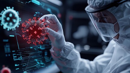 Aufkleber - A person in a lab coat is holding a red object on a computer screen