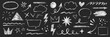 © Polina Tomtosova - Arrow line chalk brush hand drawn sketch element set. Grunge square, heart, arrow element scribble line brush hand drawn pencil sketch. Texture chalk, crayon pencil style. Vector illustration