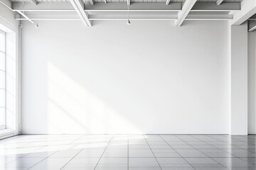 Aufkleber - Minimalist empty white room with sunlight and tiled floor.