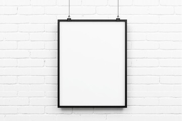 Aufkleber - Blank frame mockup hanging on a white brick wall.