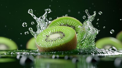 Poster - A green kiwi is in a splash of water