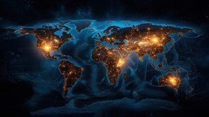 Poster - A map of the world with lights on it