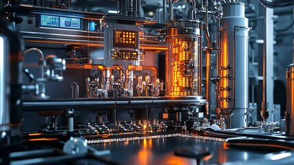 Poster - Futuristic industrial complex with gleaming machinery for advanced processes footage