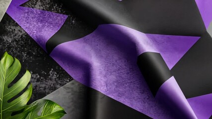 Poster - Animated Geometric Pattern in Motion with Modern Abstract Shapes and Tropical Leaf