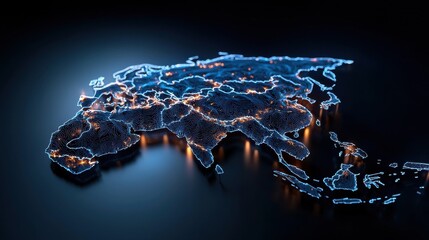 Fototapete - A map of the world with a blue background and a glowing, illuminated look