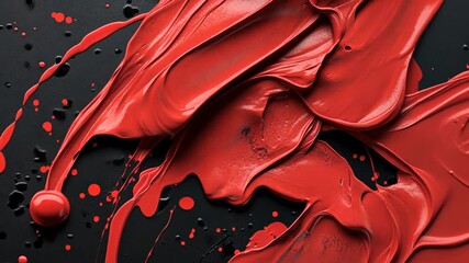 Poster - Vibrant Red Paint Splatter on Black Canvas: Abstract Artistic Expression and Design