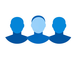 Poster - Three stylized blue figures standing in a row against a illustration design on transparent background