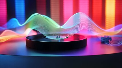 Poster - Vibrant Visuals: Abstract Record Player Displaying Dynamic Audio Waves and Pulsating Lights
