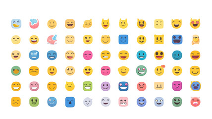 Poster - New iOS  Emoji Vector Set with Diverse Expressions and Colors for Messaging and Social Media