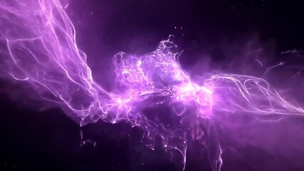 Poster - Abstract animation of swirling purple energy and particles in a dark cosmic void