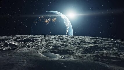 Poster - Spectacular view of planet Earth from the lunar surface with shimmering city lights