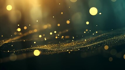 Poster - Abstract golden bokeh particles shimmering elegantly on a dark subtle background