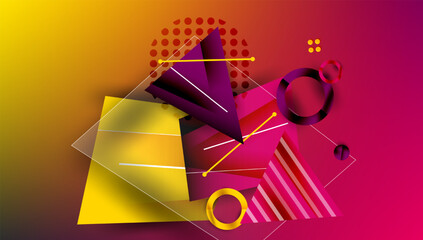 Aufkleber - Abstract geometric composition. Vibrant colors blend, creating dynamic shapes. Lines intersect, forming complex patterns. Modern design, bold aesthetic.