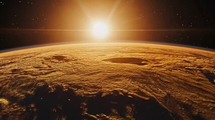 Poster - Spectacular view of sunrise over a distant planet in deep space, horizon view