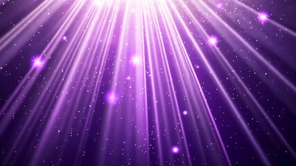 Poster - Radiant Light Beams Animation with Sparkling Particles on Purple Background