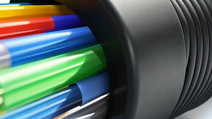 Poster - Fiber Optic Cable Close-Up Displaying Colorful Interior Strands for Telecommunications