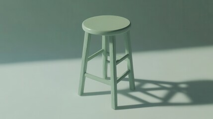 Poster - Minimalist Light Green Wooden Stool with Round Seat on Light Background in Studio Setting with Soft Shadows and Clean Aesthetic