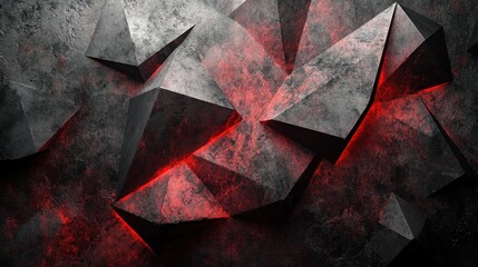 Poster - Abstract dark geometric background with red light accentuating sharp edges creating a futuristic mood and a sense of depth and texture