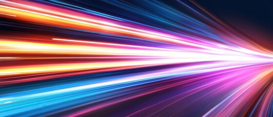 Poster - Dynamic light streaks in vibrant colors creating a sense of speed and energy on a dark background for modern designs