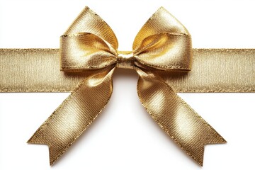 Poster - Elegant golden ribbon bow on a white background creating a festive and luxurious atmosphere perfect for celebrations and gift wrapping