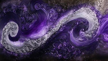 Poster - Textured brushstrokes, swirling motion with shades of purple and silver, dark background