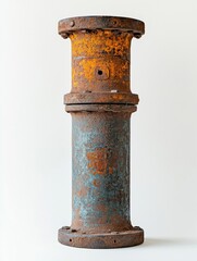 Poster - Industrial relic of aged metal pipe with rust and weathered texture against a clean white background