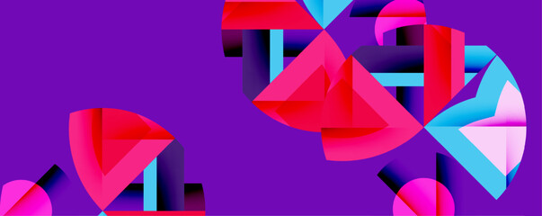 Aufkleber - Abstract geometric shapes, vibrant colors, purple background. Overlapping forms create dynamic composition. Modern design, digital art.