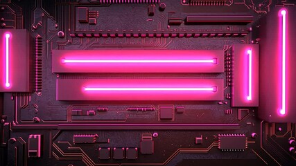 Poster - Abstract Circuit Board Animation with Glowing Pink Neon Lights, Futuristic Technology