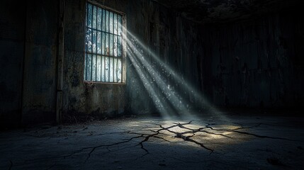 Aufkleber - Mysterious light beams illuminating abandoned room dark interior atmospheric photography captivating viewpoint