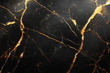 Poster - Elegant black marble texture with golden veins abstract background for luxurious design and decoration with high contrast and natural stone pattern
