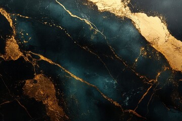 Poster - Elegant dark teal marble with gold veins creating a luxurious and sophisticated abstract background for design projects and artistic compositions