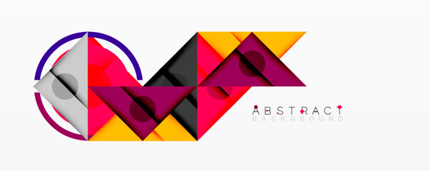 Aufkleber - Geometric shapes, vibrant colors, modern design. Purple, orange, black, pink, white elements create dynamic composition. Abstract background for creative projects.