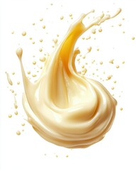 Poster - Creamy vanilla swirl with dynamic splash on white background abstract food photography for culinary and dessert concepts