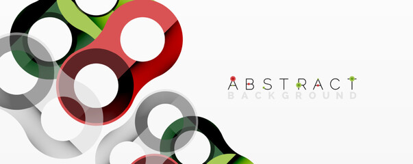 Poster - Bright shapes overlap creating dynamic composition. Red, green, gray, white elements form abstract design. Modern aesthetic, clean lines, simple forms.