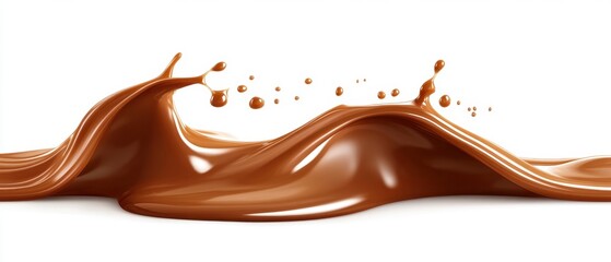 Poster - Captivating chocolate splash on a pristine white background showcasing rich flavor and smooth texture for culinary and dessert themes