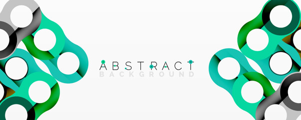 Poster - Abstract design features overlapping circles, teal, black, white. Modern composition creates dynamic visual effect. Minimalist style, clean lines.