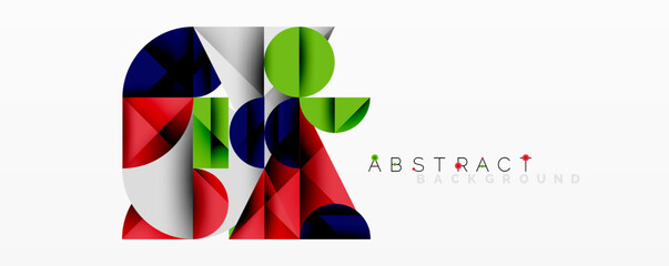 Poster - Geometric shapes, vibrant colors, modern design. Overlapping forms create dynamic composition. Minimalist aesthetic, clean lines, bold contrast.