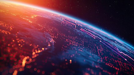 Poster - Cloud server intelligent innovation driving global systems concept. Stunning aerial view of Earth from space with glowing lights.