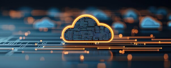 Aufkleber - Cloud server intelligent innovation for managing systems concept. Innovative cloud computing graphic with digital circuit elements.