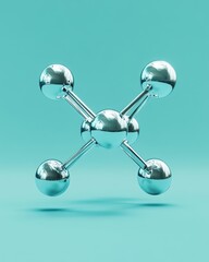 Poster - molecular structure model in metallic silver with a clean turquoise background for scientific visual