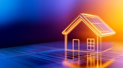 Modern solar-powered house model with vibrant background showcasing renewable energy concept