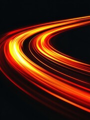 Poster - Dynamic Motion of Fiery Light Trails Against a Dark Backdrop Evoking Speed and Energy with a Curving Perspective and a Sense of Modernity and Abstract Art
