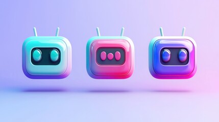 Poster - Colorful set of three different app icons representing modern chatbot applications for mobile and web platforms