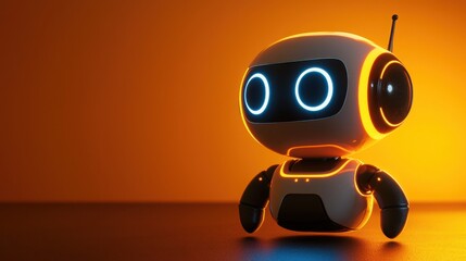 Poster - A compact robot with a glowing light emitting from its design representing advanced technology and futuristic concepts
