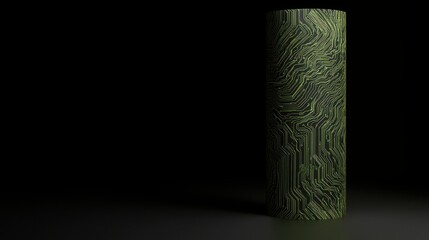 Poster - Striking green tube featuring circuit board pattern in a 3d circuit tree trunk object for modern aesthetics